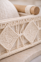 Ash Sid macrame basket with wooden handles and fabric lining
