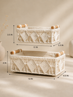 Dimensions of Regular and Large macrame storage baskets