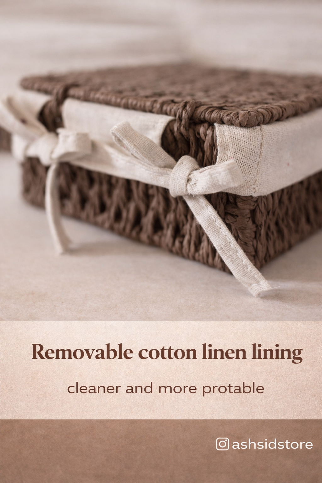 Small, Medium and Large woven storage boxes
