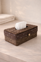 Handcrafted brown woven tissue box cover by Ash Sid