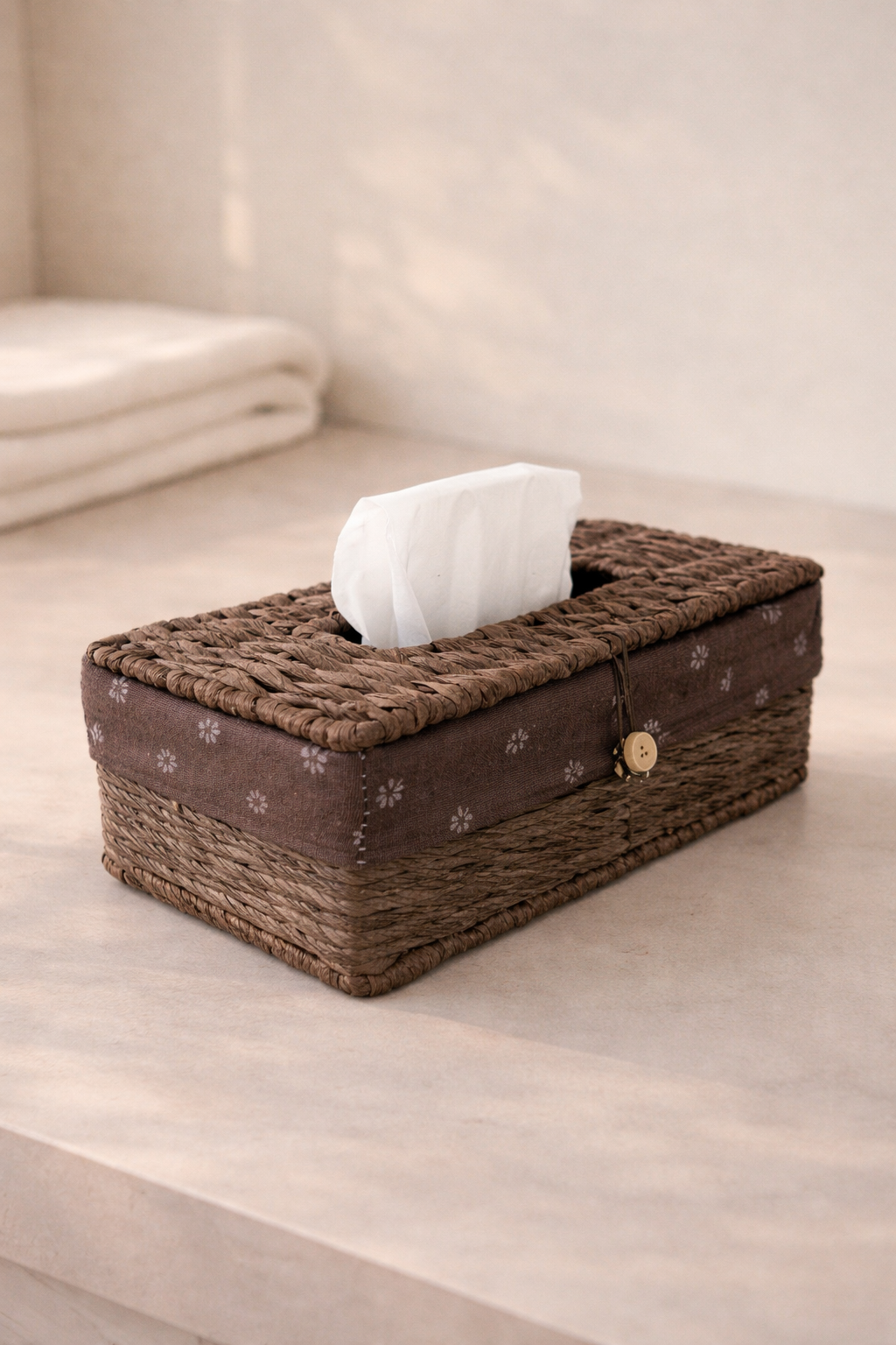 Handcrafted brown woven tissue box cover by Ash Sid