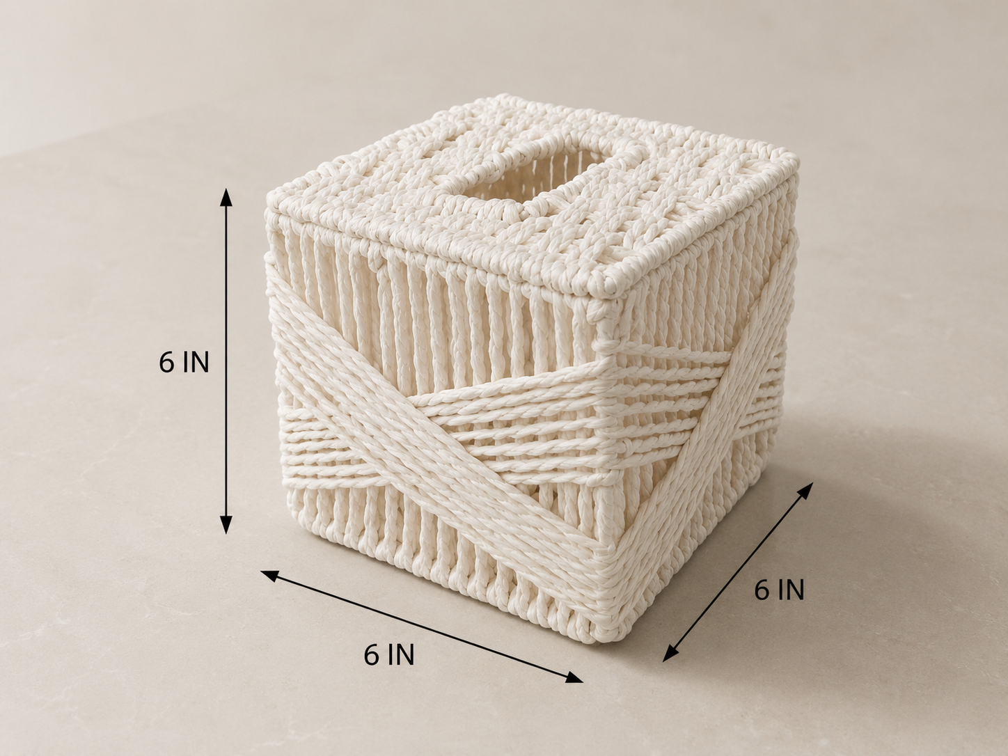 Dimensions of the Ash Sid white cubic tissue holder